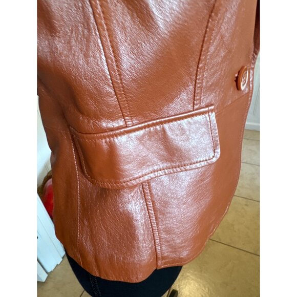 Vintage Worthington XS Iridescent Coral Leather Blazer Jacket Y2K 90s Disco 70s - Picture 6 of 8